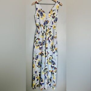 THE LIMITED | Bold Floral V Neck Sleeveless Chiffon Sheer Overlay Maxi Dress